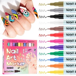 12 spalvų nagų dailės rašiklių rinkinys, 0,5 mm