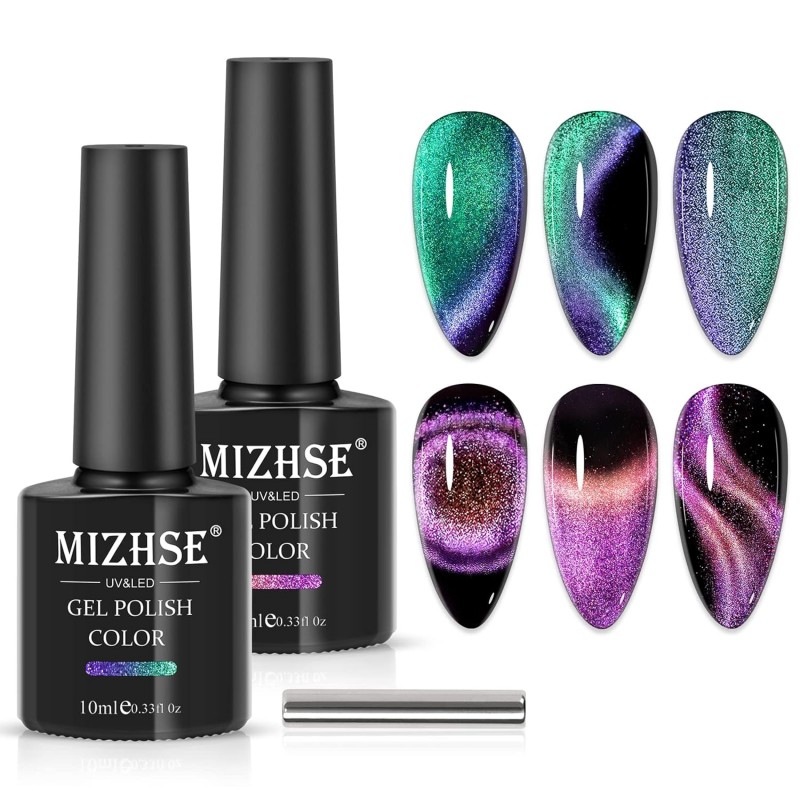 MIZHSE katės akių UV gelis su magnetu, 2 spalvos